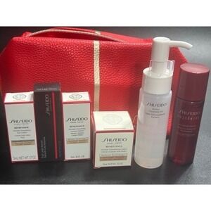 Shiseido NEW 7-piece Benefiance Wrinkle Smoothing Set with Cosmetic Pouch Red